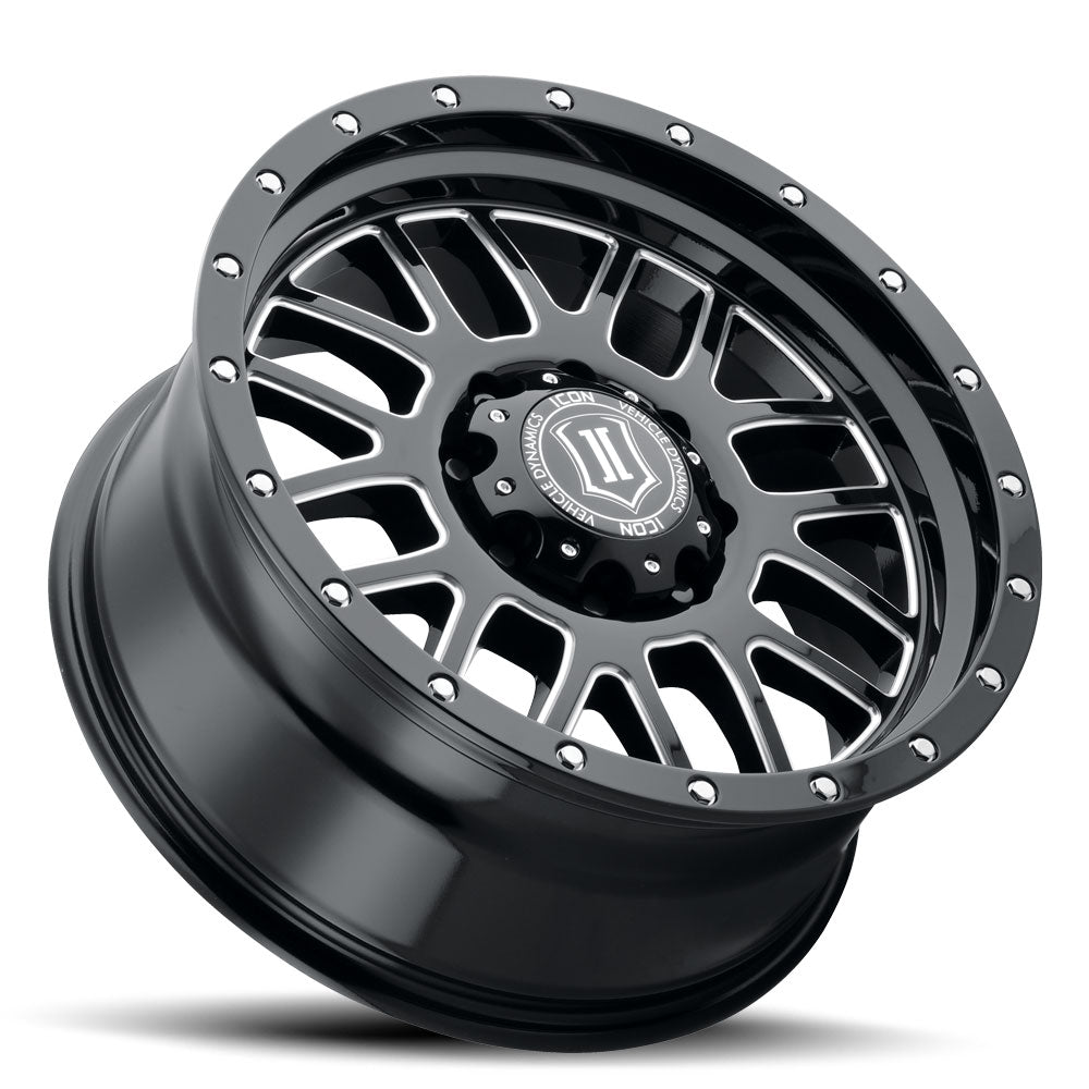 Alpha 20 X 9 / 8 X 170 0MM Offset 5 Inch Backspace Gloss Black W/ Milled Windows, ICON Alloys