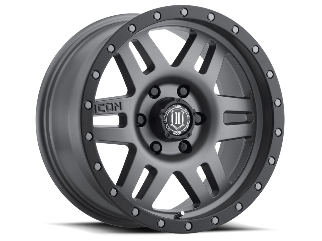 Six Speed 17 X 8.5 / 5 X 5 / -6MM / 4.5 Inch Back Space Titanium, ICON Alloys