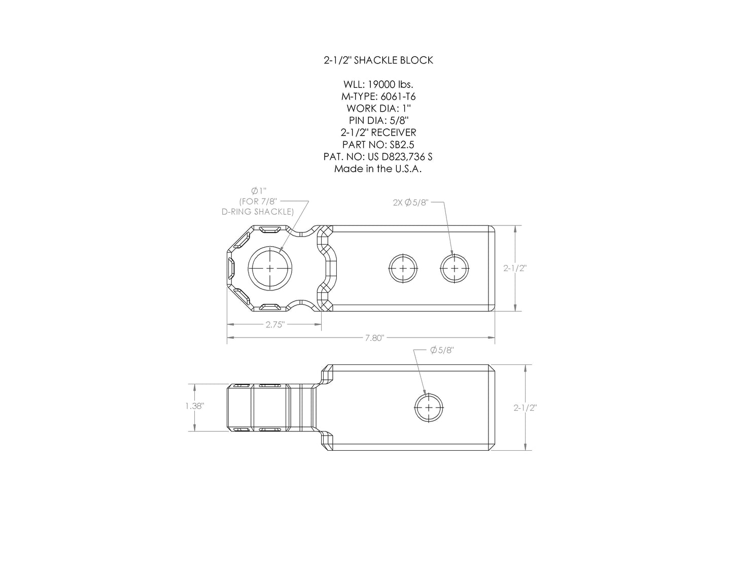 Shackle Block 2.5" Assembly - Bronze
