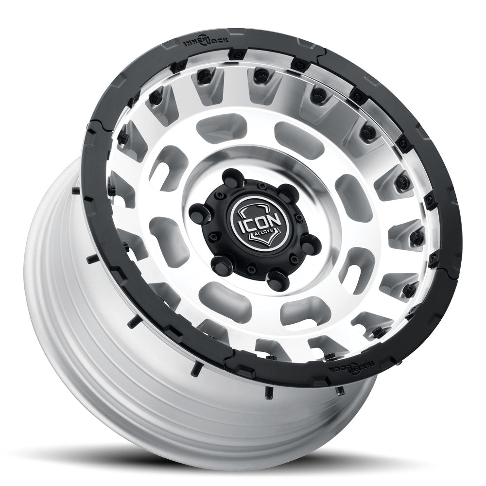 Hammer Pro 17 X 8.5 / 5 X 5 -6MM Offset 4.5 Inch Back Space Silver Machined W/ Black Ring, ICON Alloys