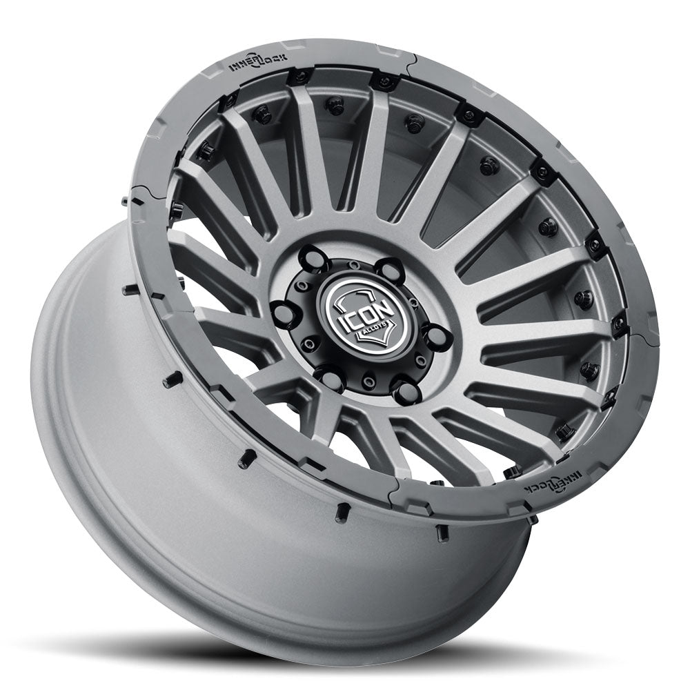 Rebound Pro 18 X 9 / 6 X 5.5 40MM Offset 6.6 Inch Back Space Charcoal W/ Black Ring, ICON Alloys