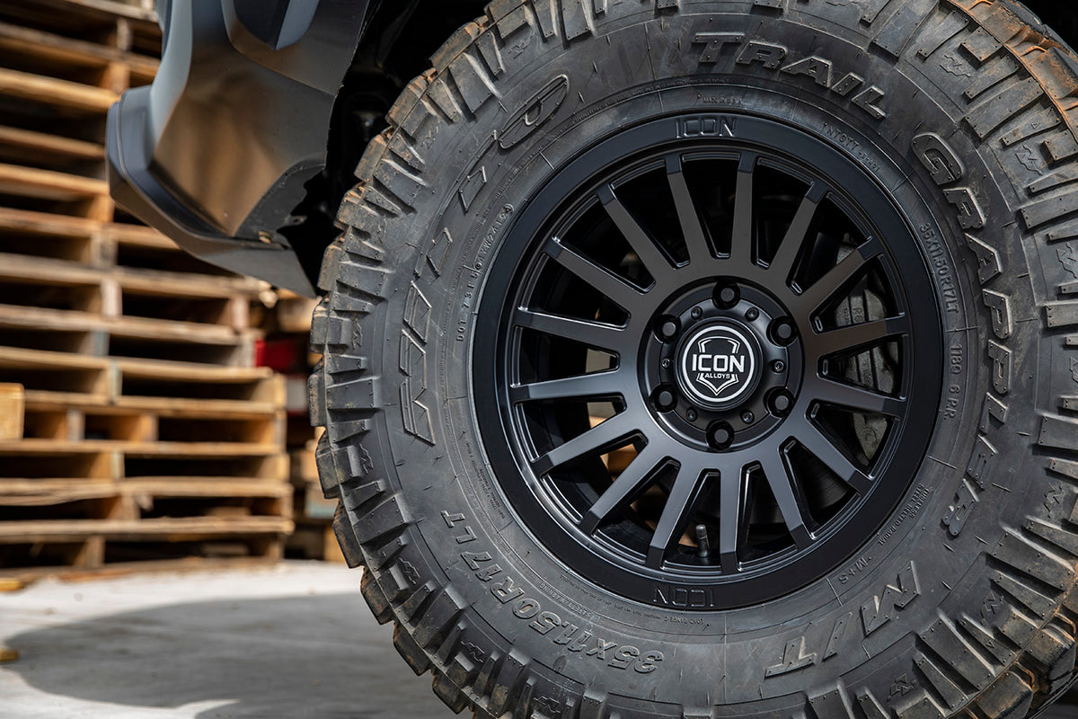 Recon Six 17 X 8.5 / 6 X 120 0MM Offset 4.75 Inch Back Space Satin Black, ICON Alloys