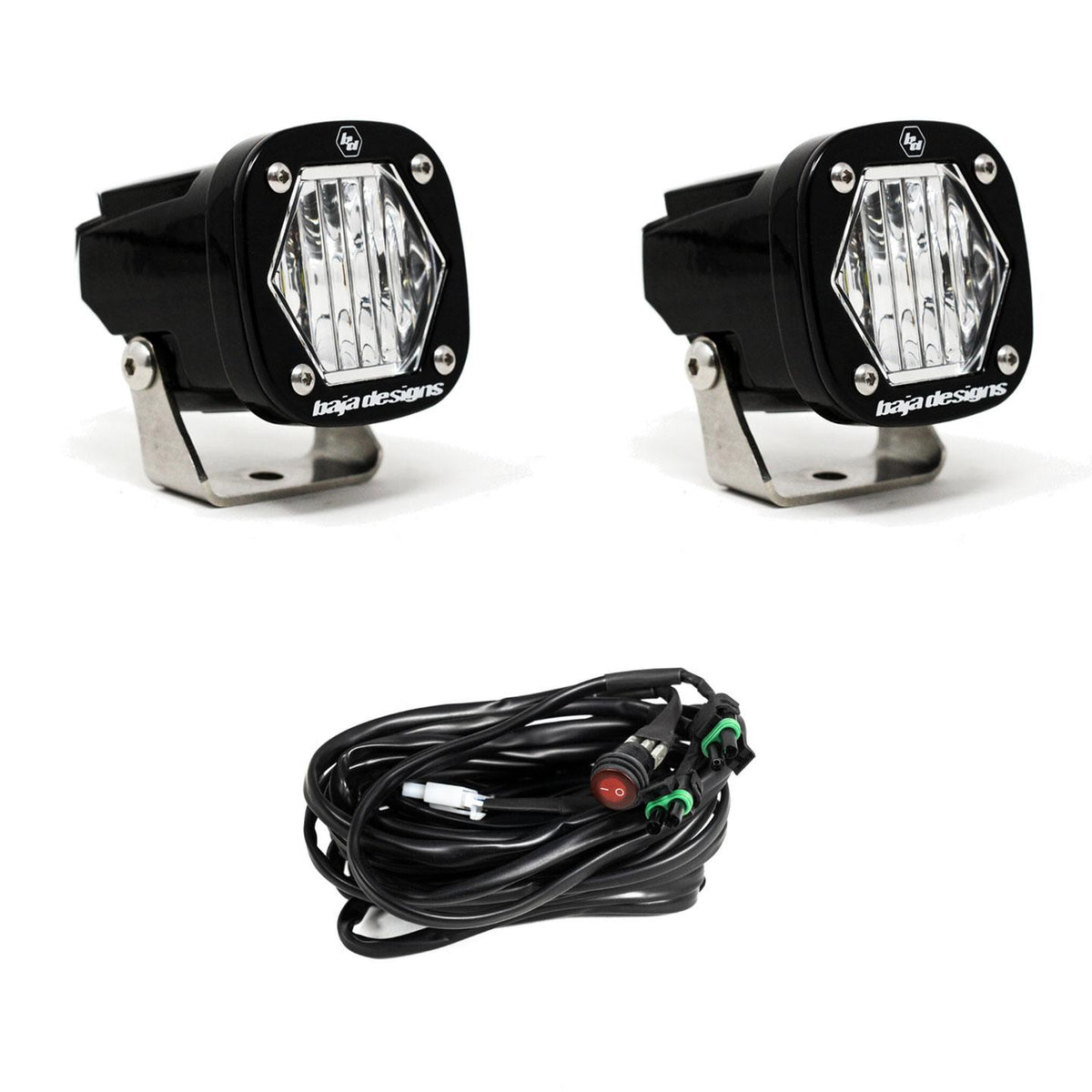 S1 Black LED Light Pod Pair (Wide Cornering; Clear)