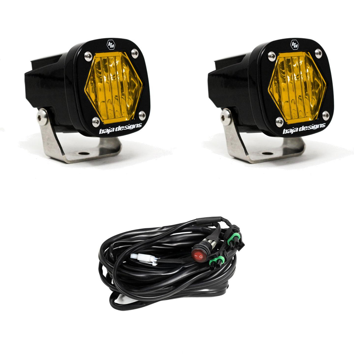 S1 Black LED Light Pod Pair (Wide Cornering; Amber)