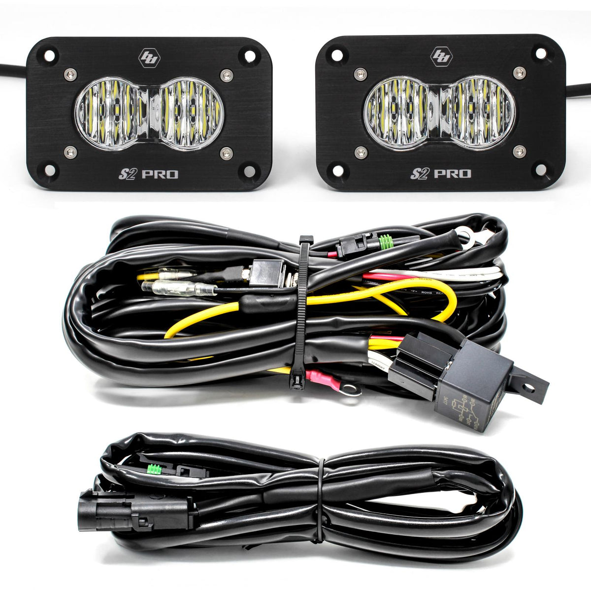S2 Pro Black Flush Mount LED Light Pod Reverse Kit (Wide Cornering; Clear)