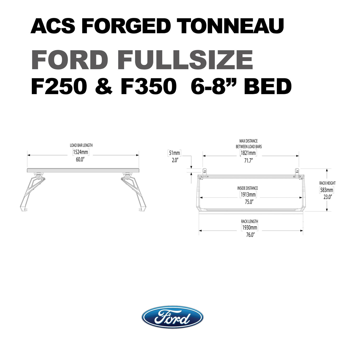 ACS FORGED TONNEAU - RAILS ONLY - Ford