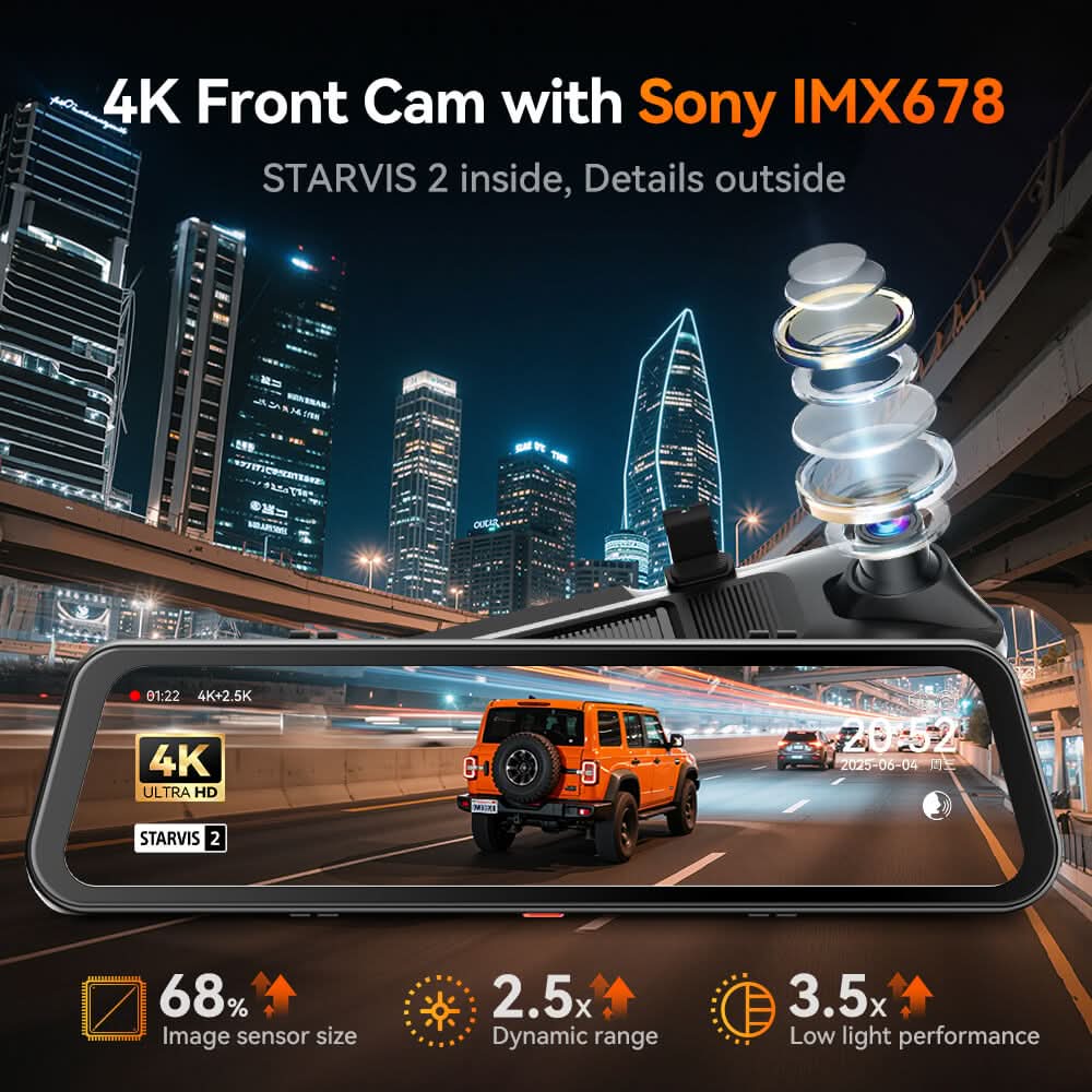 WOLFBOX G900Pro 12MP WiFi Touch Screen Rear View Mirror Dash Cam Smart Mirror