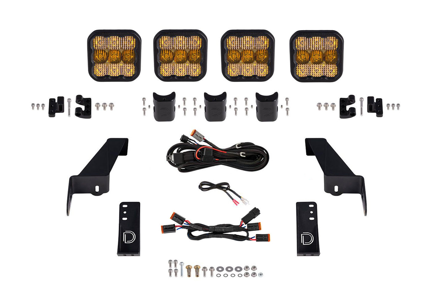 Jeep JL SS5 4-Pod CrossLink Grille Lightbar Kit Pro Yellow Combo