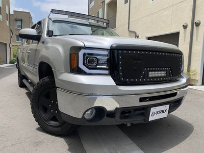 07-13 GMC Sierra PRO-Series Halogen Projector Headlights Jet Black | AlphaRex