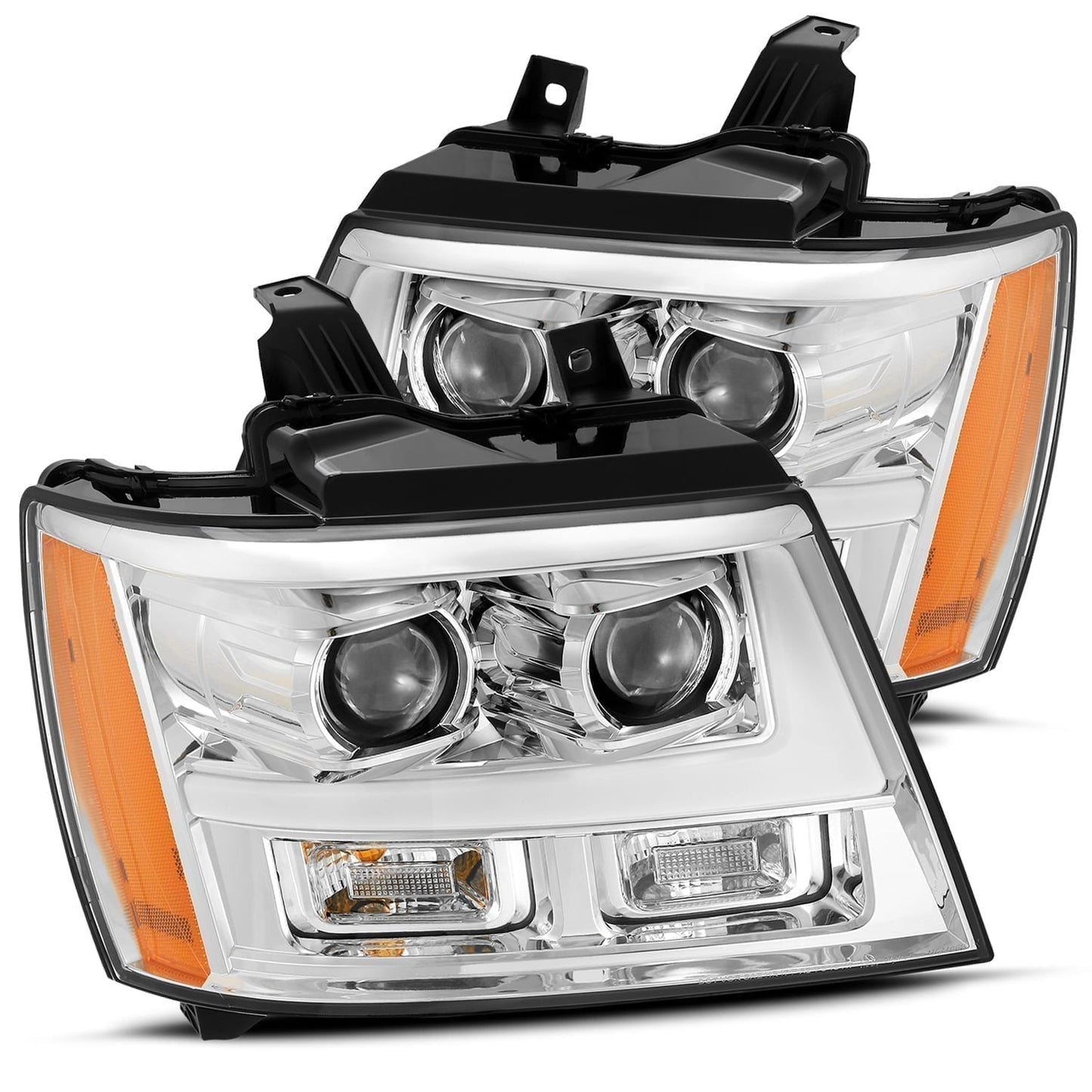 07-14 Chevrolet Tahoe/Suburban/07-13 Avalanche LUXX-Series LED Projector Headlights Chrome | AlphaRex