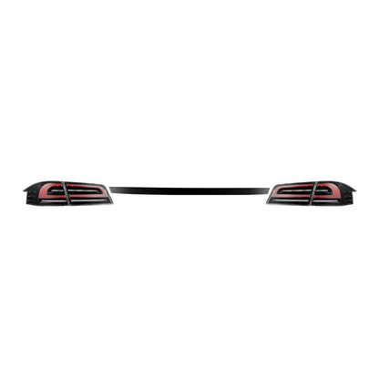 12-21 Tesla Model S LUXX-Series LED Tail Lights Black Red (With Black Trunk Center Piece Replacement) | AlphaRex