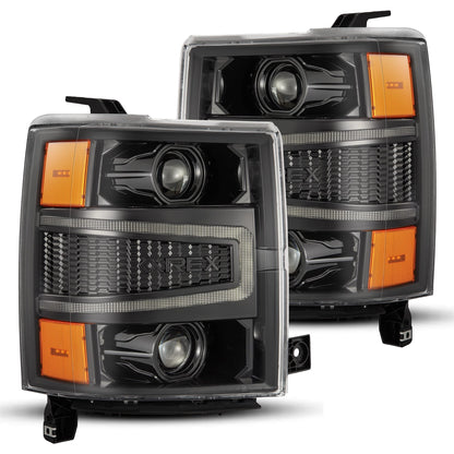 14-15 Chevrolet Silverado LUXX-Series LED Projector Headlights Alpha-Black | AlphaRex