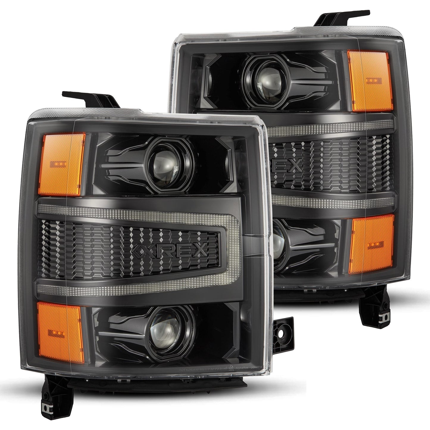 14-15 Chevrolet Silverado PRO-Series Halogen Projector Headlights Alpha-Black | AlphaRex