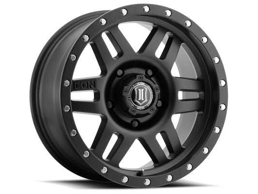 Six Speed 17 X 8.5 / 5 X 5 / -6MM / 4.5 Inch Back Space Satin Black, ICON Alloys