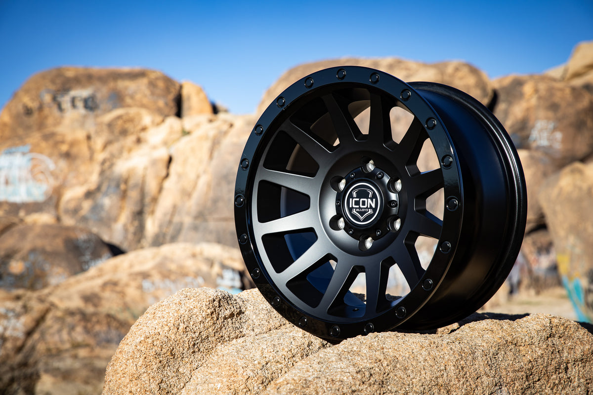 Compression 18 X 9 / 6 X 135 6MM Offset 5.25 Inch Back Space Double Black, ICON Alloys