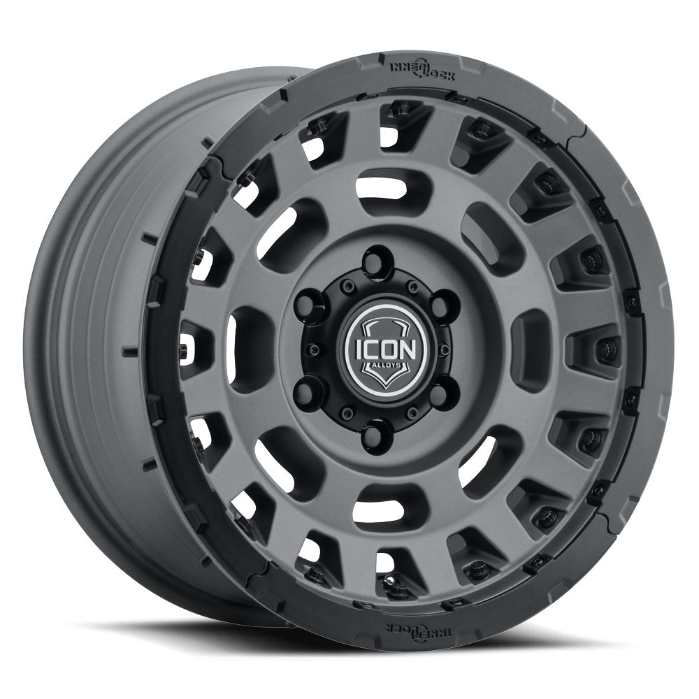Hammer Pro 17 X 8.5 / 6 X 5.5 25MM Offset 5.75 Inch Back Space Charcoal W/ Black Ring, ICON Alloys