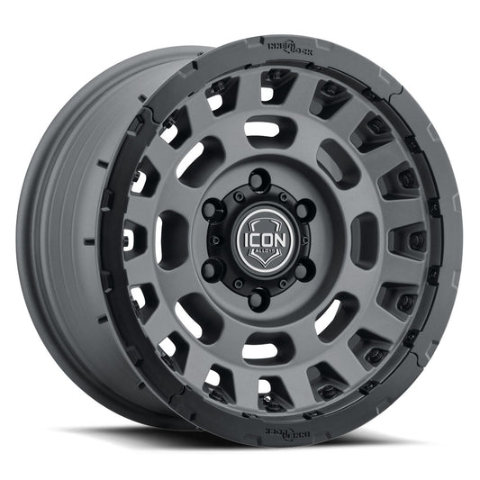 Hammer Pro 17 X 8.5 / 6 X 5.5 25MM Offset 5.75 Inch Back Space Charcoal W/ Black Ring, ICON Alloys
