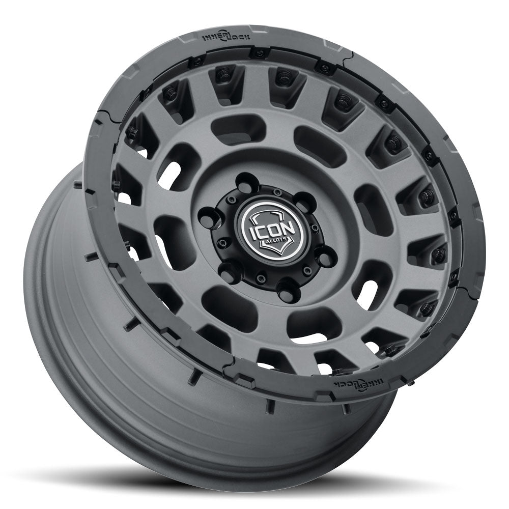 Hammer Pro 17 X 8.5 / 6 X 5.5 25MM Offset 5.75 Inch Back Space Charcoal W/ Black Ring, ICON Alloys