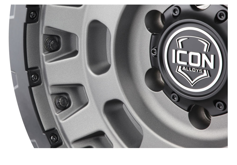 Hammer Pro 17 X 8.5 / 6 X 5.5 25MM Offset 5.75 Inch Back Space Charcoal W/ Black Ring, ICON Alloys