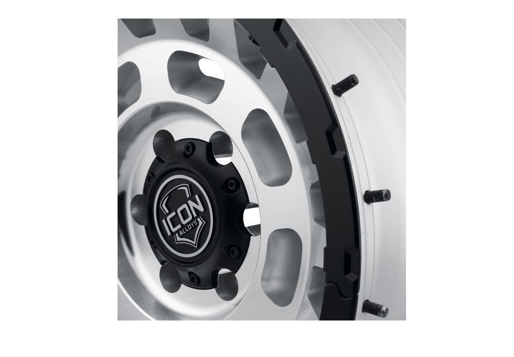 Hammer Pro 17 X 8.5 / 6 X 5.5 25MM Offset 5.75 Inch Back Space Silver Machined W/ Black Ring, ICON Alloys