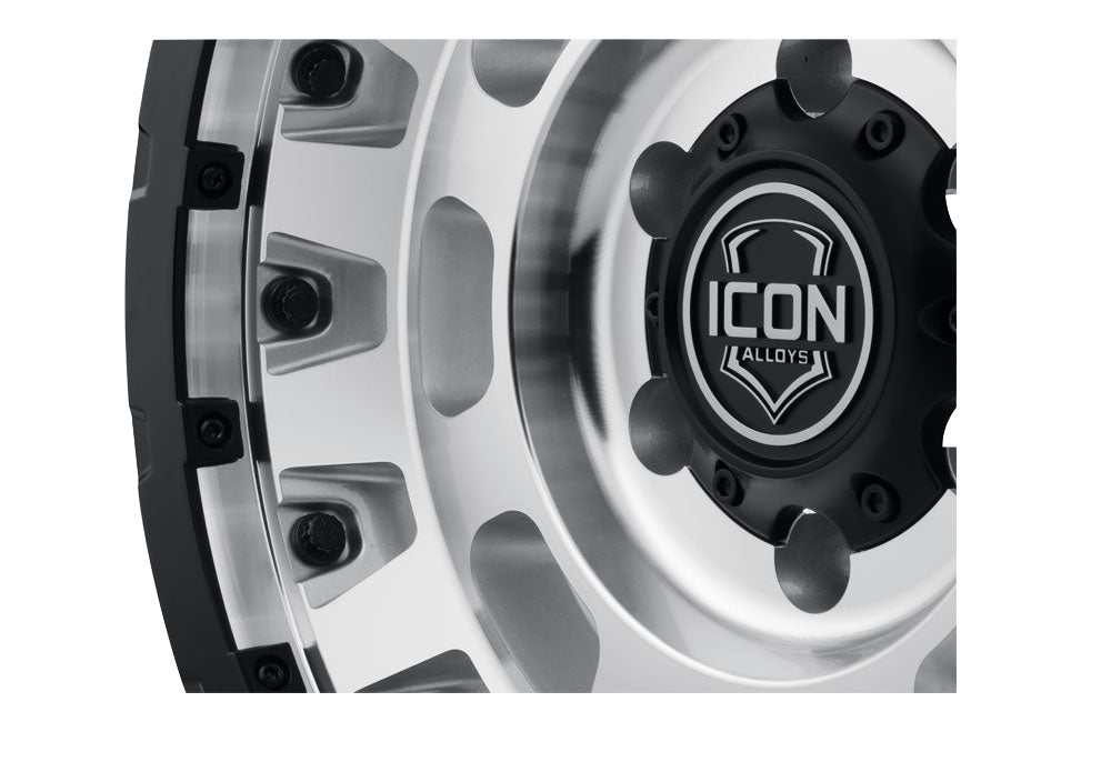 Hammer Pro 17 X 8.5 / 6 X 5.5 25MM Offset 5.75 Inch Back Space Silver Machined W/ Black Ring, ICON Alloys