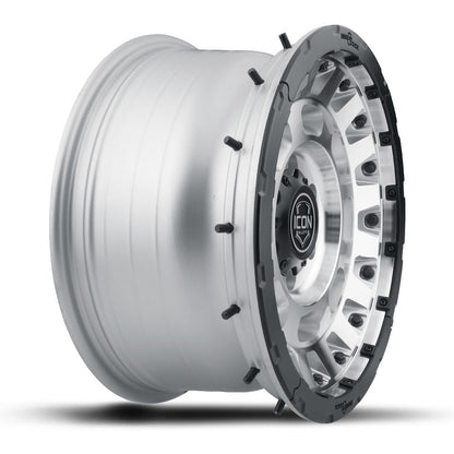 Hammer Pro 17 X 8.5 / 6 X 5.5 25MM Offset 5.75 Inch Back Space Silver Machined W/ Black Ring, ICON Alloys
