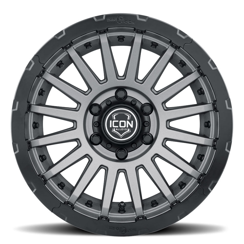 Rebound Pro 17 X 8.5 / 5 X 4.5 0MM Offset 4.75 Inch Back Space Charcoal W/ Black Ring, ICON Alloys