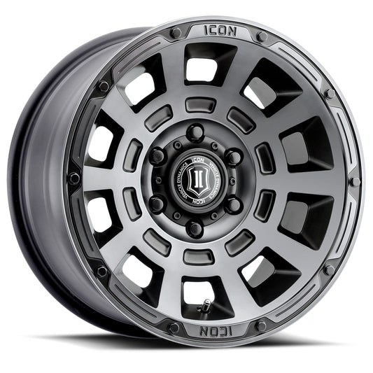 Thrust 17 X 8.5 / 5 X 150 / 25 MM / 5.75 Inch Back Space Smoked Satin Black, ICON Alloys
