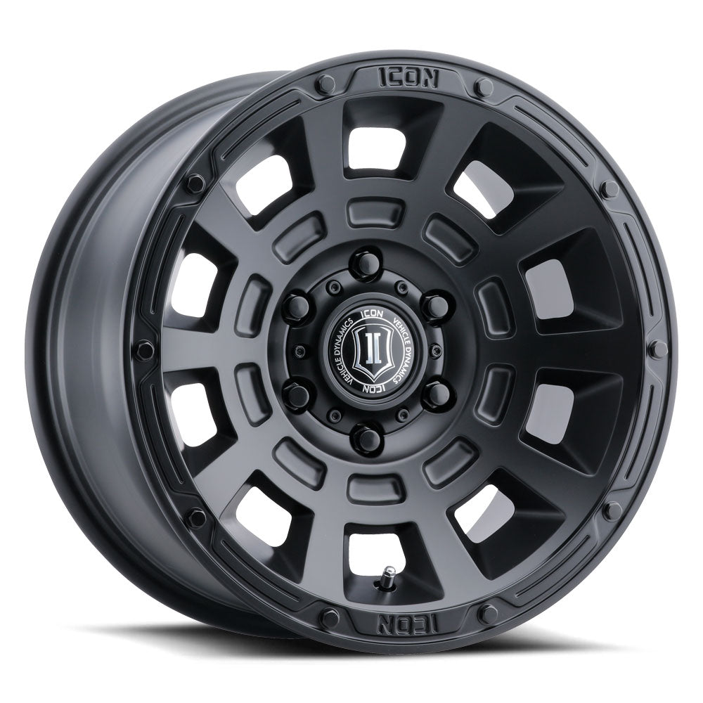 Thrust 17 X 8.5 / 5 X 4.5 / 0 MM / 4.75 Inch Back Space Satin Black, ICON Alloys