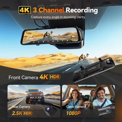 Wolfbox G900 TriPro 4K+2.5K+1080P 3 Channel Cabin Monitor Mirror Dash Cam Sale price