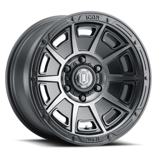 Victory 17 X 8.5 / 5X5 / -6MM / 4.5 Inch Back Space Smoked Satin Black, ICON Alloys