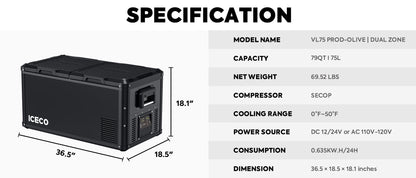 VL75ProD 12V Heavy Duty Freezer | ICECO | 75 LT