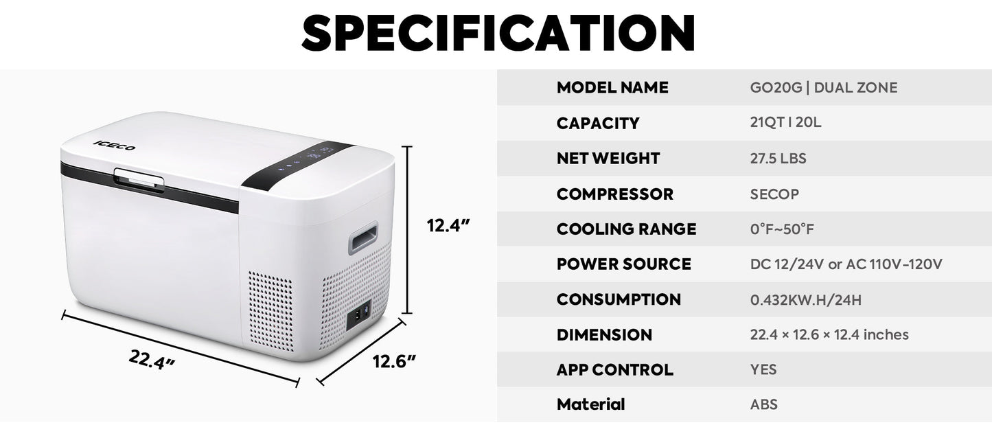 GO20 Dual Zone 12V Portable Freezer| ICECO | 20 LT