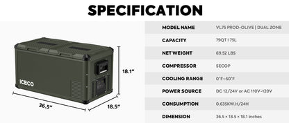 VL75ProD Olive Heavy Duty Freezer | ICECO | 75 LT