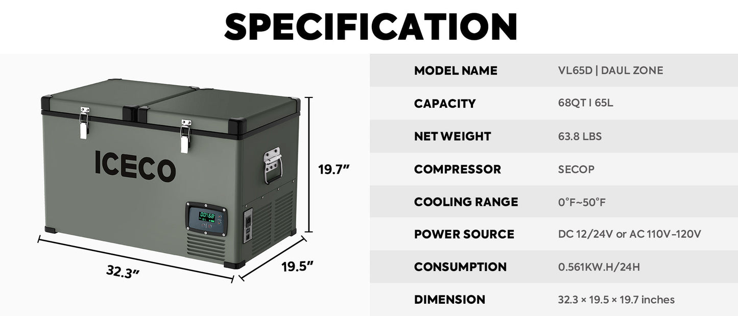 VL65 Dual Zone Metal Freezer with Cover | ICECO | 65LT