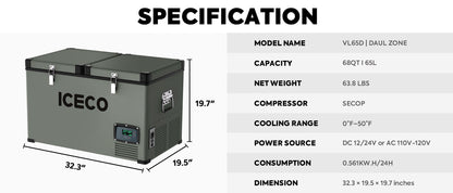 VL65 Dual Zone Metal Freezer with Cover | ICECO | 65LT