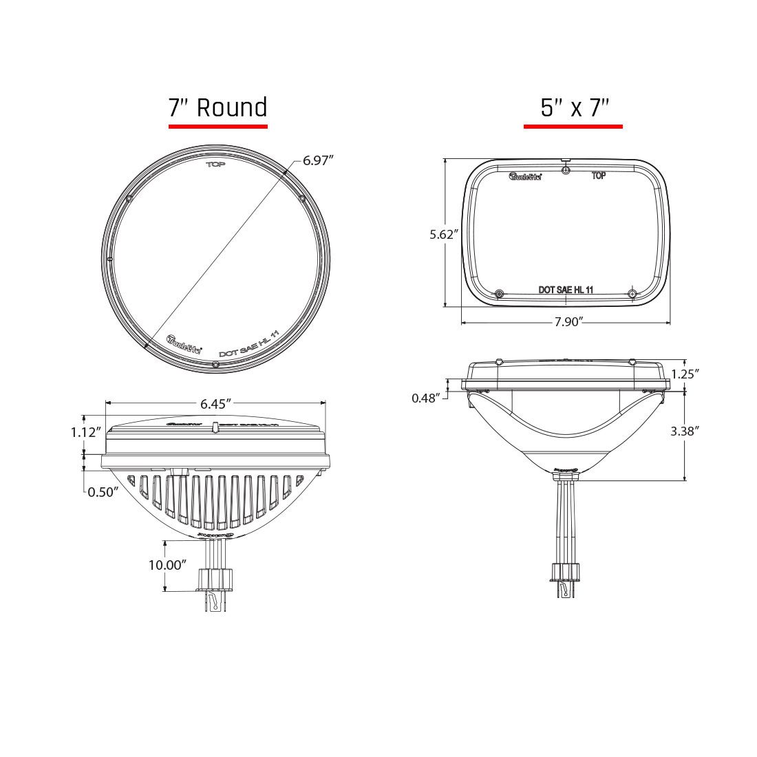 7 Inch Round Headlight With PWM Adaptor Pair RIGID Industries