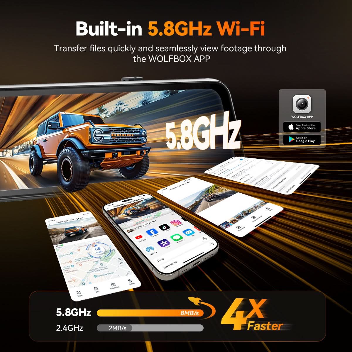 Wolfbox G900 TriPro 4K+2.5K+1080P 3 Channel Cabin Monitor Mirror Dash Cam Sale price