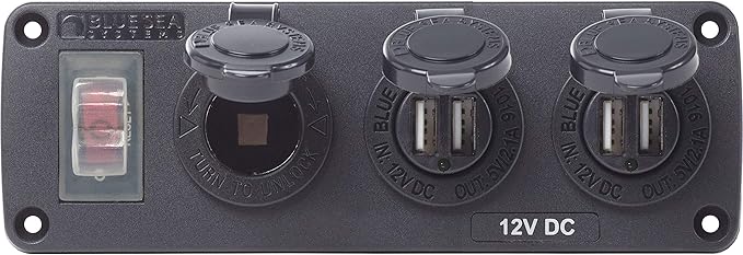 Water-Resistant Accessory Panel - 15A Circuit Breaker, 12V Socket, 2x 2.1A Dual USB Chargers