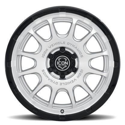Rancho 20 X 9 / 5 X 5 -12MM Offset 4.5 Inch Back Space Silver Machined W/ Gloss Black Lip, ICON Alloys