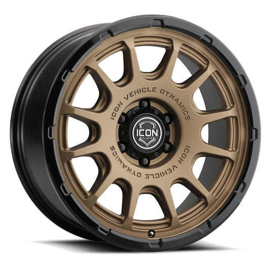 Rancho 20 X 9 / 6 X 5.5 0MM Offset 5 Inch Back Space Satin Bronze W/ Gloss Black Lip, ICON Alloys