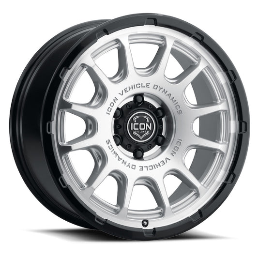 Rancho 20 X 9 / 6 X 5.5 0MM Offset 5 Inch Back Space Silver Machined W/ Gloss Black Lip, ICON Alloys