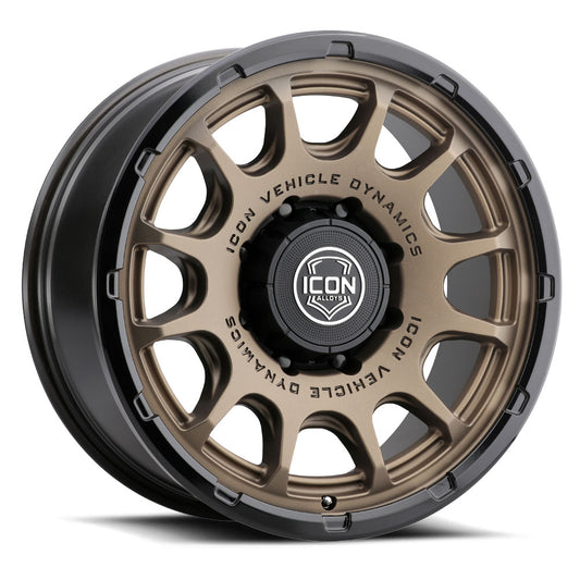 Rancho 20 X 9 / 8 X 180 12MM Offset 5.5 Inch Back Space Satin Bronze W/ Gloss Black Lip, ICON Alloys