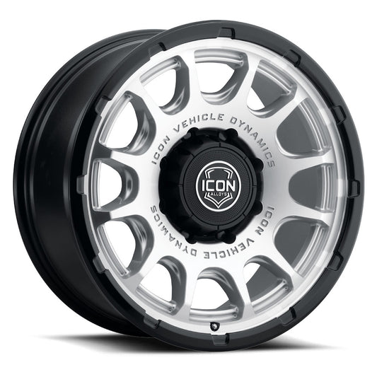 Rancho 20 X 9 / 8 X 180 12MM Offset 5.5 Inch Back Space Silver Machined W/ Gloss Black Lip, ICON Alloys