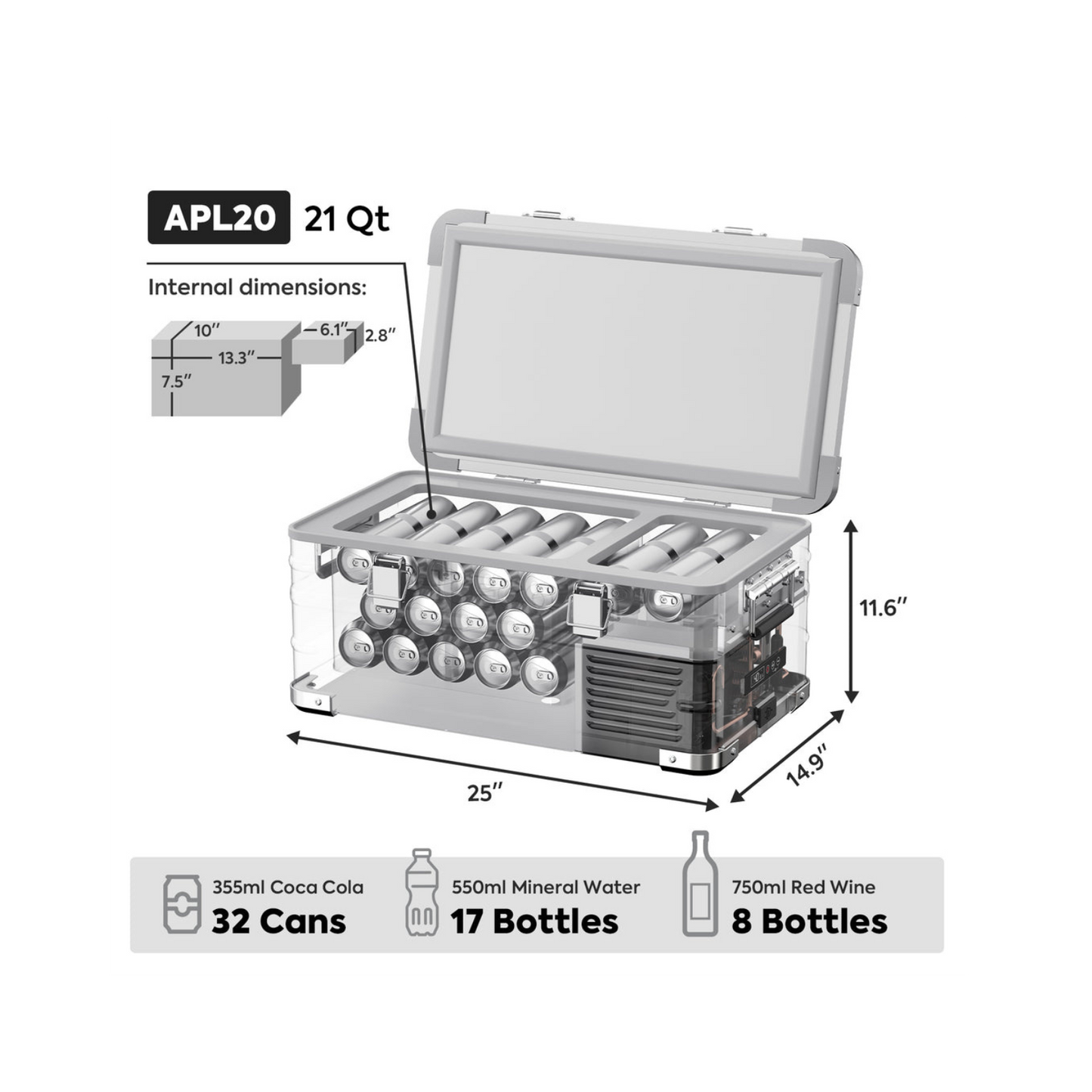 APL20 Light Duty Aluminum Silver Freezer Single Zone | ICECO | 20 LT