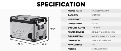 APL55 Dual Zone 12 Volt Freezer | ICECO | 55 LT