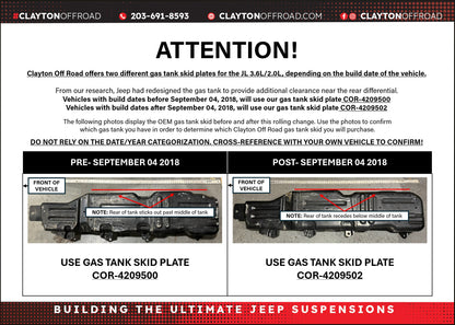 Jeep Wrangler 3.6L Skid Plate System - Skinny Tank Only (2021-2026+, JL) Clayton Off Road