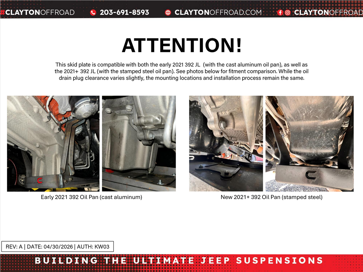 Jeep Wrangler 6.4L Engine Skid Plate System (2021+, JL) Clayton Off Road