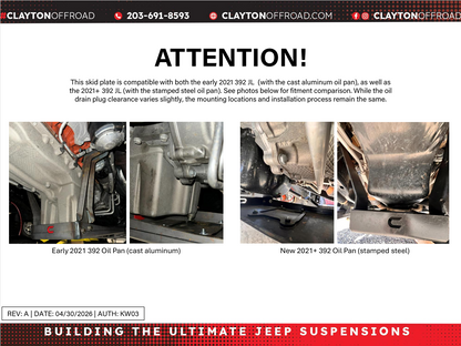Jeep Wrangler 6.4L Engine Skid Plate System (2021+, JL) Clayton Off Road
