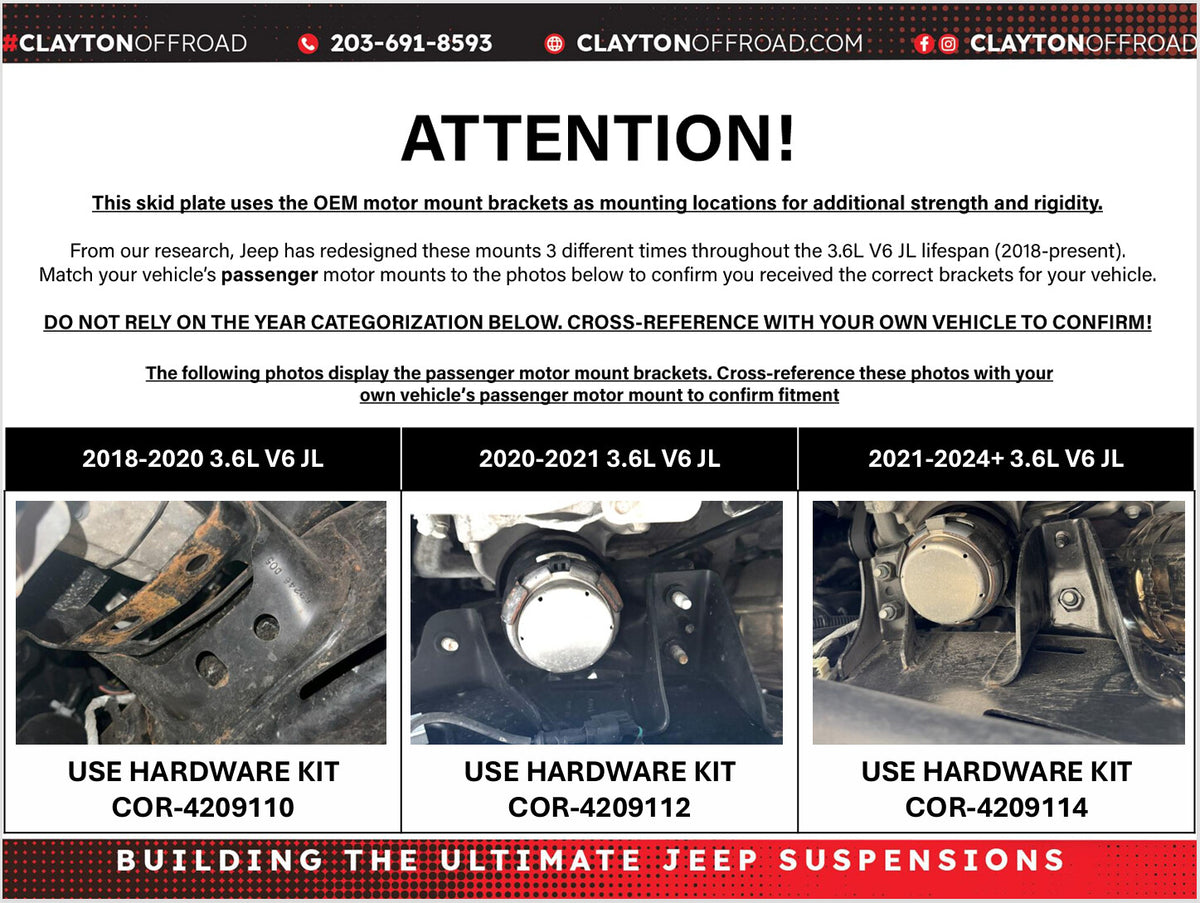 Jeep 3.6L Engine Skid Plate Hardware (20-Present, JL/JT)